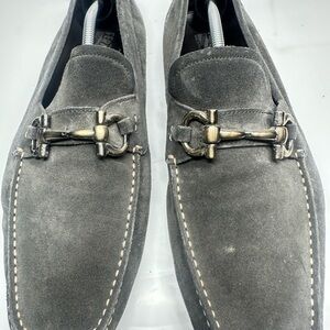 Salvatore Ferragamo Gray Loafers with Gold Buckle